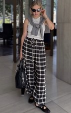 ZARAZW COLLECTION PANTALONE PALLONCINO NERO ECRU PLAID TAGLIA L 9479/282