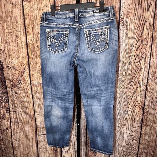 Vigoss Chelsea Capri Heritage Fit Distressed verziert Damen Jeans Größe 7/8 - Bild 2 von 14