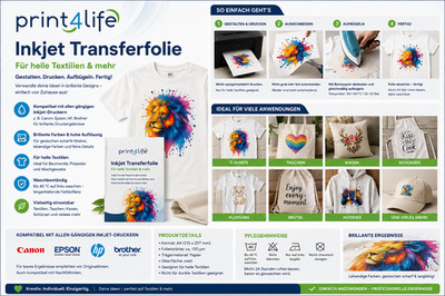 10 Bl T-Shirt Folie Transferfolie Bügelfolie Textilfolie nur für helle Stoffe A4