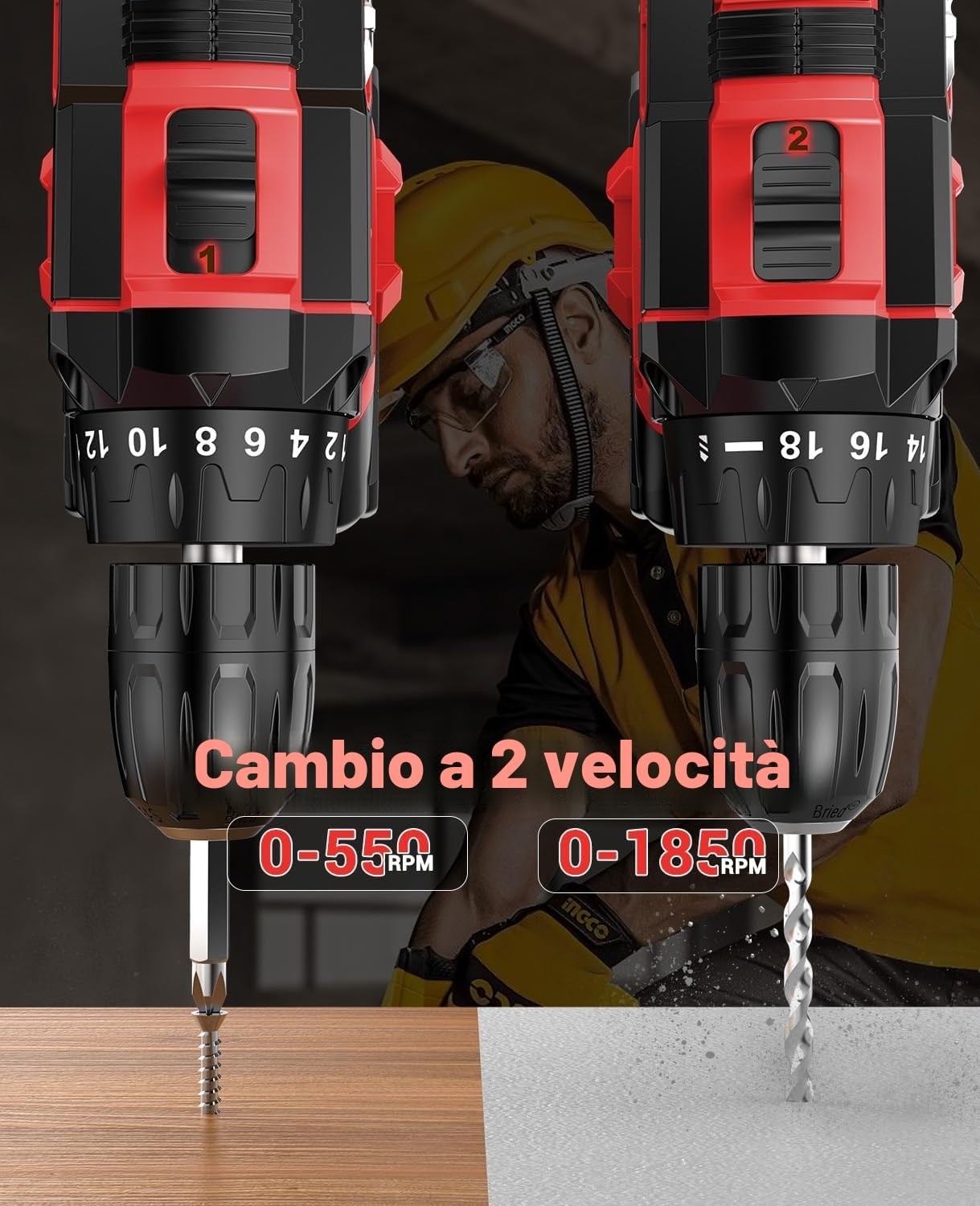 Trapano avvitatore a batteria 21V con 2 batterie foto 5