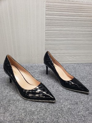 Bigtree Women Pump 10 Black Letaher Slip On Bead Accent Stilleto Heel Shoes