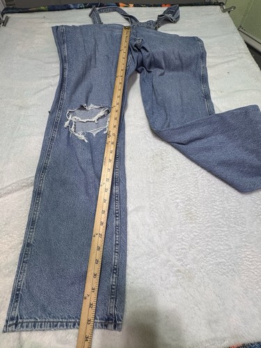 AMERICAN EAGLE Sz Small Baggy Dad Overalls Ripped Knee Distressed Denim Jeans - Picture 4 of 11