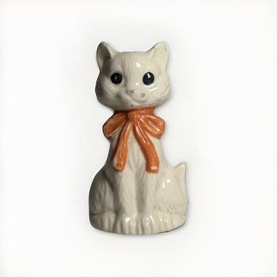 Vintage Ceramic Cat Figurine with Pink Bow   3.5  Tall   Japan Style Mid-Century