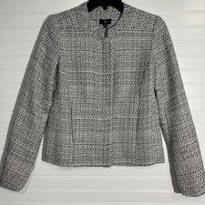 Women's NYDJ size 2 Black and Ivory Metallic Tweed Blazer with Zipper