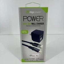 Digipower Dual USB Wall Charger & 3.3ft Lightning Charging Cable MFi-Certified