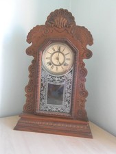  large vintage pine american mantle clock (spares or repair )