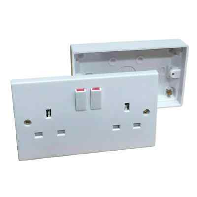 13A Steckdose geschaltet 2-fach weiß Doppel Doppelstecker elektrisch + 25mm Backbox