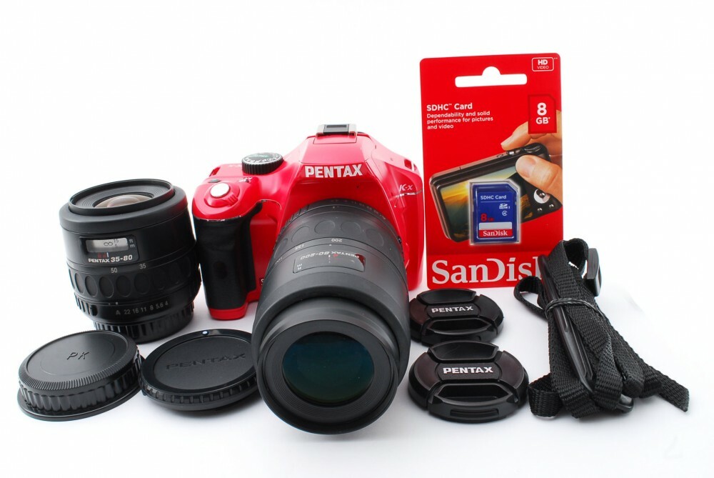 Pentax K-x 12.4MP 35-80/80-200mm Lens Set Red[Exc+++] w/8GB SD