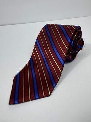 Robert Talbott Mens Repp Silk Necktie 59  X 3  Career Office Red Blue Yellow