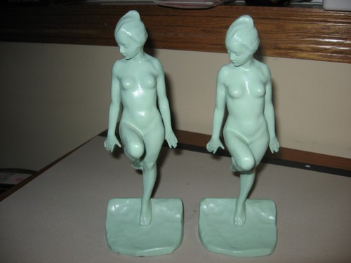 Vintage Circa 1930 Art Deco Era Nude Female Tall Bookend Statues Frankart Style