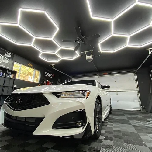 Hexagonal LED Garage Lights Honeycomb Detailing Showroom 5 Grids Ceiling Light - Picture 17 of 20