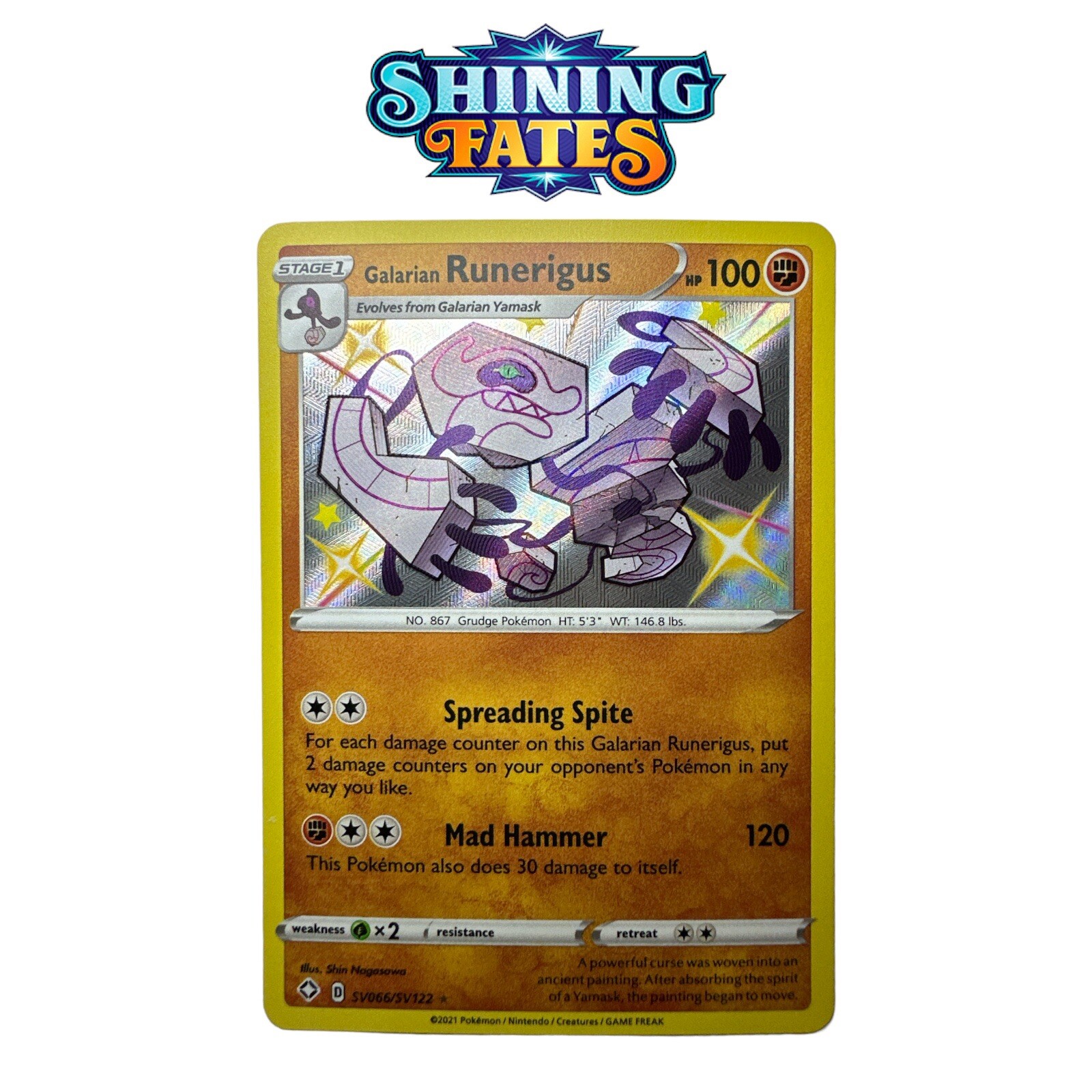 Galarian Runerigus SV066/SV122 Ultra Rare Shining Fates NM (Shiny) Pokémon TCG
