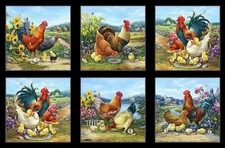 23" Fabric Panel - Elizabeth's Studio Joyful Countryside Rooster Blocks Black