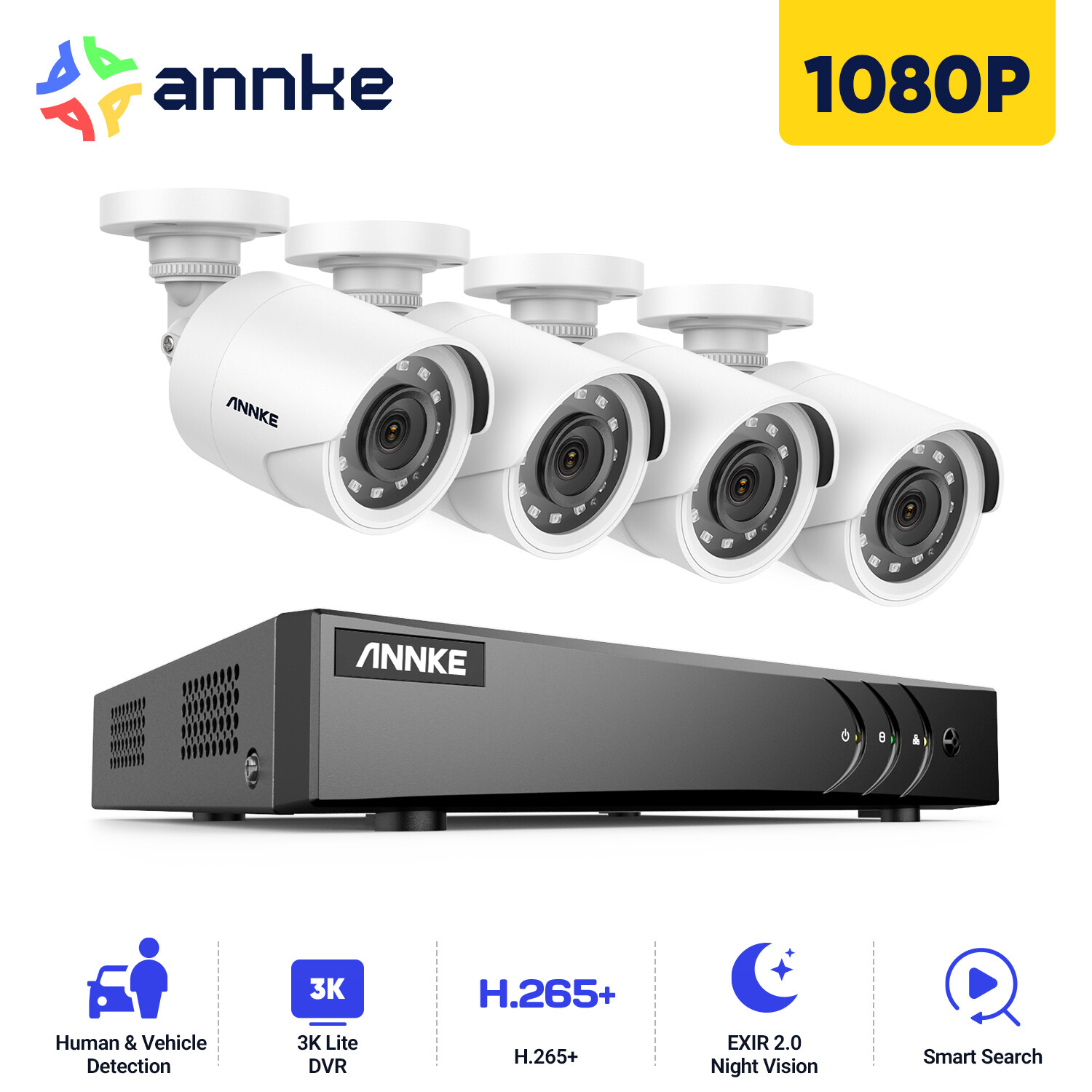 ANNKE 1080P CCTV Security Camera System 8CH 5MP Lite DVR Outdoor