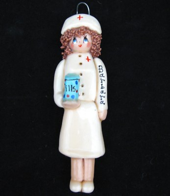 VTG Dough Girl Hand Made Nurse Medical Ornament Figure Xmas Gift Lady Barbara