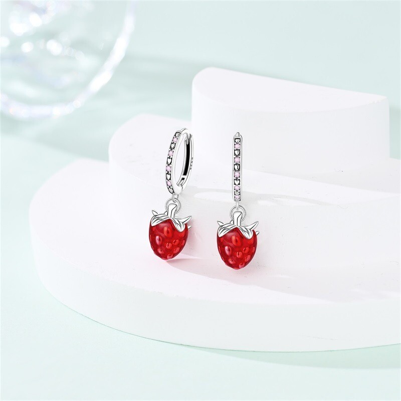 KUNSIR 925 Sterling Silver Raspberry Dangle Hoop Earrings Fruit Earrings Summer