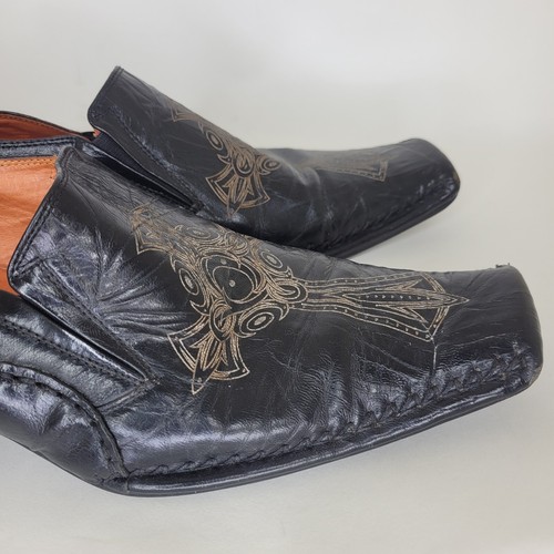 Vtg Robert Wayne Rome Men's Dress Shoes Western Cross Square Toe Black Size 7 - Picture 14 of 18