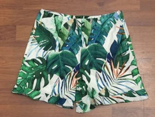 Nev and Lizzie Paradise Linen Tropical Palm Leaf High Rise Shorts Ruffle Size 16