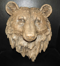 NEW Grizzly Bear Head 3-D Wall Hanging Plaque Rustic Bark Like Resin Bear Face