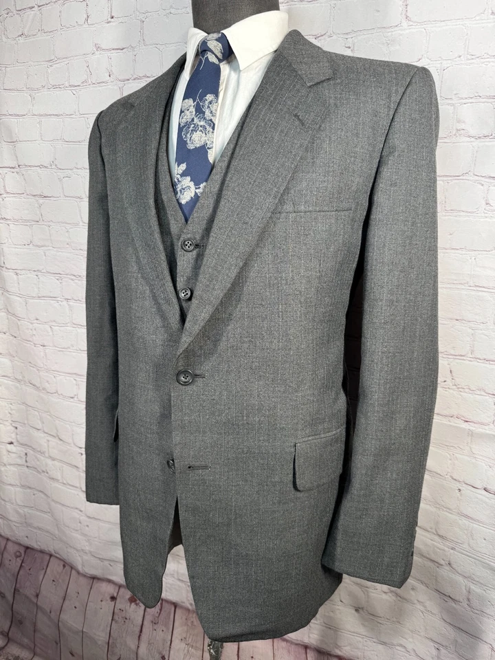 ETIENNE CARON Mens Gray Wool PINSTRIPE 2 Piece VEST Combo PAIR 42R Jacket - Image 2 of 4