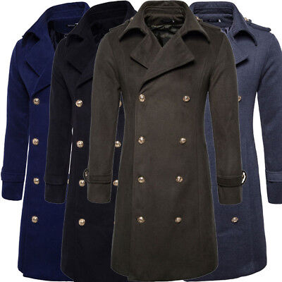 Mens Military Jackets Casual Outdoor.Mens Casual Wool Trench Coat Fashion Business Long Thicken Slim Overcoat Jacket 