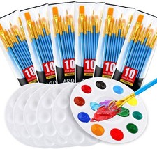 Painting Brush Palette Set, with 6 Packs of 60 Brushes and 6 Palettes ,Nylon Bru