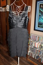 Xscape Joanna Chen Black LBD tiered Dress sz 14   (b117)