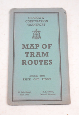 Bus Straßenbahn Karte Glasgow Corporation Transport Mai 1933