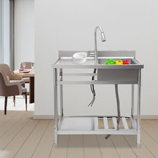 Commercial Restaurant Kitchen Sink Stainless Steel Sink w/Faucet Free-standing