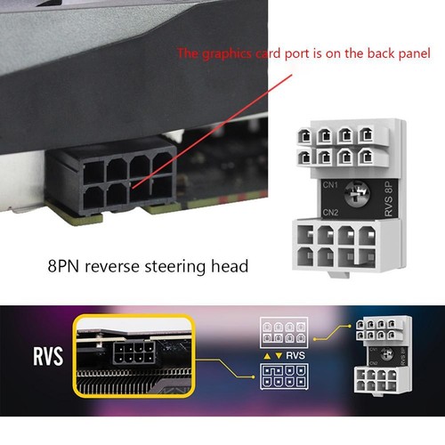180 Degree 8 Pin Female to 8 Pin Male Graphics Card Angled Power Supply Adapter - Afbeelding 2 van 2