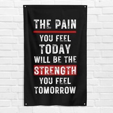 Pain vs Strength 3x5 ft Gym Flag Fitness Workout Crossfit Motivational Banner