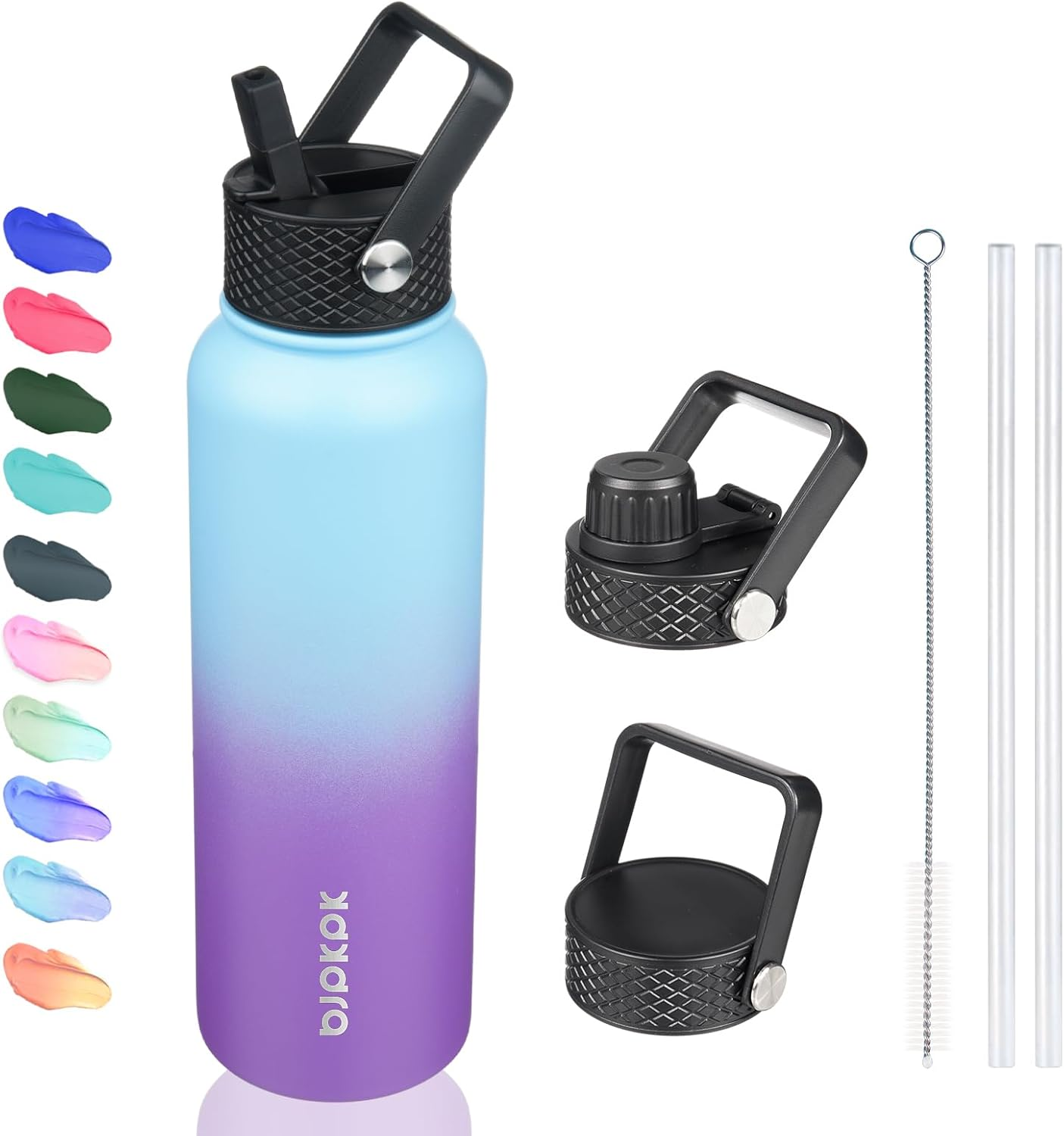 Insulated Water Bottles with Straw Lid, 40Oz Stainless Steel Water Bottles with