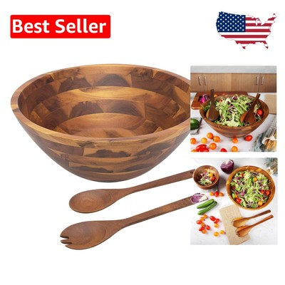 Natural Acacia Wood Serving Bowl Set - 12.5'' Salad Bowl with Utensils Included