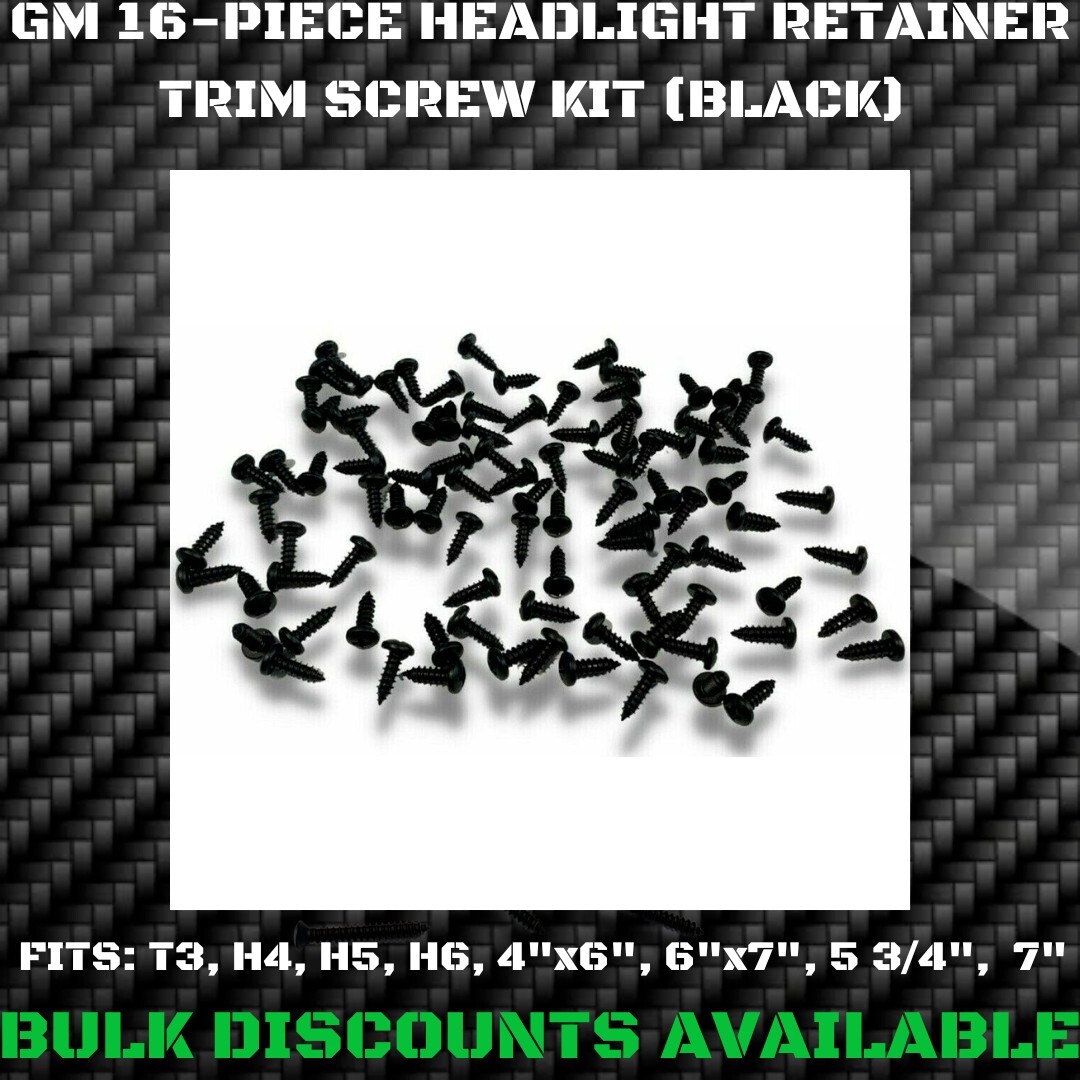 1953+ Corvette C1 C2 C3 C4 Headlight Trim Ring Retainer Bucket Screws BLACK NOS