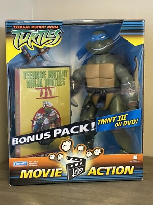 TMNT LEONARDO MOVIE ACTION BONUS PACK 3 W/ TMNT III DVD PLAYMATES 2006 SEALED