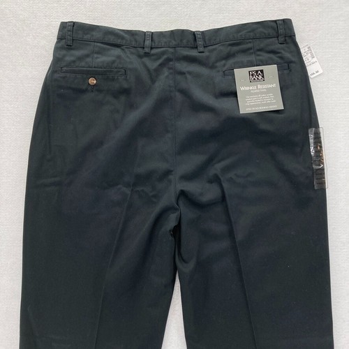 Jos A Bank Pleated Twill Pants Mens 40x33 Black Wrinkle Resistant Tapered Leg - Picture 9 of 11