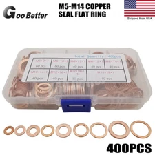 400PCS Washer Solid Copper Crush  Gasket Set Flat O-Ring Seal Assortment Kits US