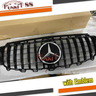 Black GT R Grille Grill For Mercedes Benz W213 E-CLASS 2016-2020 W/CAMERA HOLE