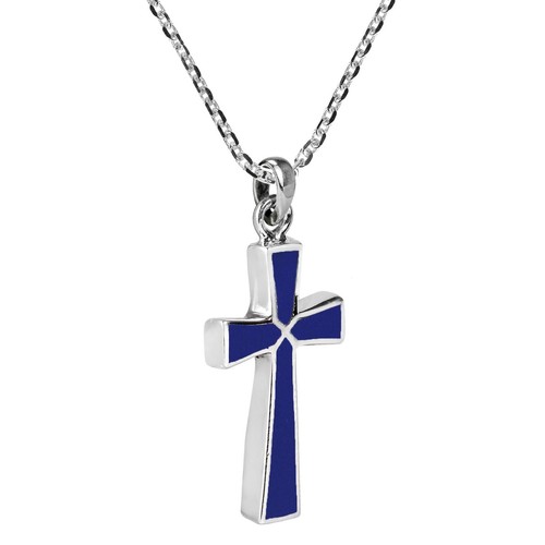 Minimalism Christian Cross Blue Lapis-Lazuli Sterling Silver Necklace - Picture 2 of 6