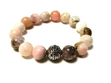 Handmade 10mm Peruvian Pink Opal Gemstone & .925 Silver Bead 7" Bracelet