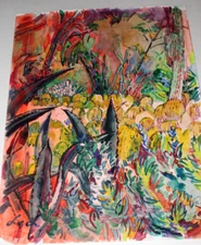 Ernest Lacy Signed Original Artwork Watercolor Flowers Cactus Dancers California