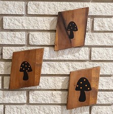 Set of 3 MCM Inspired MID CENTURY MODERN Mushroom Barnwood Wall Art Plaques 