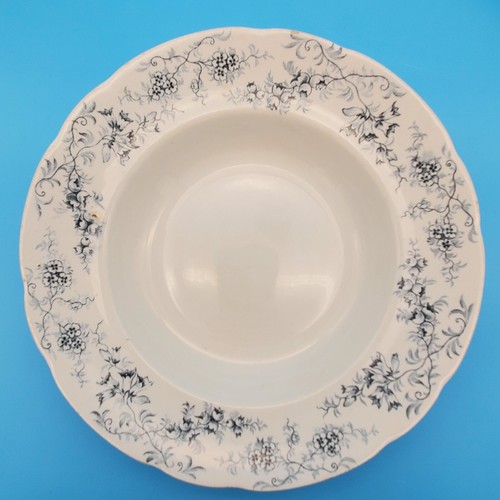 JHW & Sons Hanley England Normandy Pattern 2 Soup Bowls Blueberry Blue 9 in - Picture 4 of 16