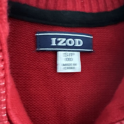 Izod Size 8 Boys Red 1/4 Zip Pullover Sweater Logo Diamond Pattern - Picture 4 of 8