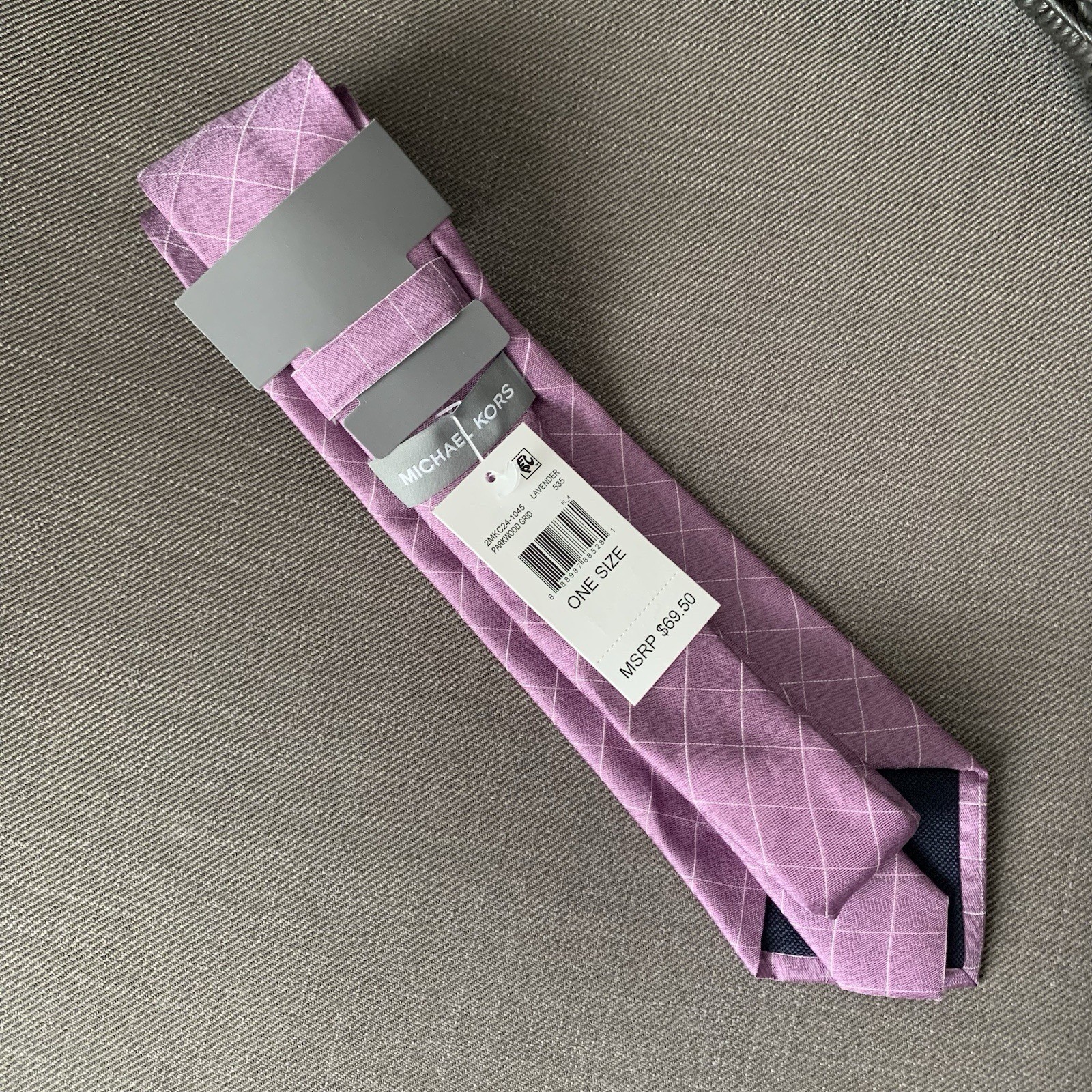 Michael Kors Men's Neck Tie Lavender Purple Grid Silk Blend MSRP $69.50 thumbnail 3