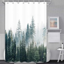 RV Shower Curtain Nature Forest Mountain Camper Shower Curtains for Travel Trail