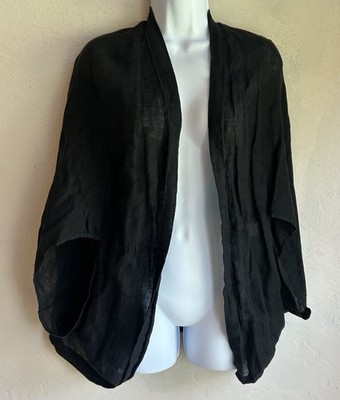 Kleen 100% Linen Black  Kimono Cocoon Cardigan M Lagenlook Oversized Boho