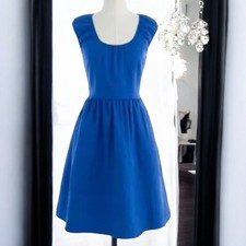 NWT  J Crew  Cobalt  Blue Linen Fit And Flare Midi Dress Cap Sleeves Easter Sz 0