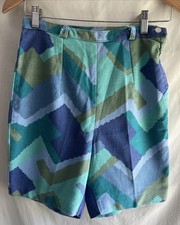 1980s High Rise Shorts Watercolor Zigzag Pattern Multi Color Blue Green Sz 6
