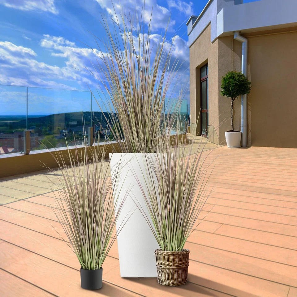 4FT 2-Pack Artificial Onion Grasses, 47.2’’ Indoor Outdoor Fake Grass Plant, ... - Image 3 of 4